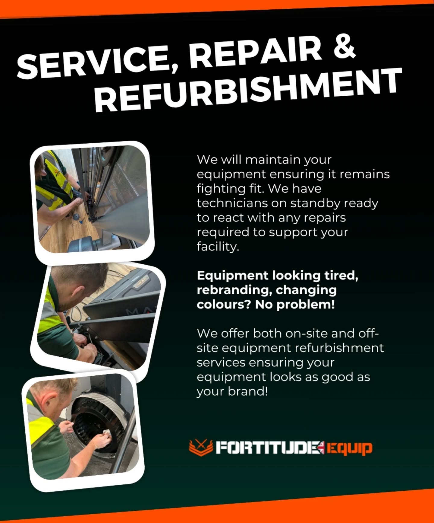 SERVICE, REPAIR & REFURBISHMENT ‼️🦾
👉 We will maintain your equipment, ensuring it remains fighting fit. We have technicians on standby ready to react with any repairs required to support your facility.
Equipment looking tired, rebranding, changing colours? No problem!
We offer both on-site and off-site equipment refurbishment services, ensuring your equipment looks as good as your brand!
.
.
.
.
.
.
.
.
.
#fitnessuk #fortitudeequip #gyminhome #gymuk #gyminnovation #gymowner #manchesteruk #manchestergyms #mcruk